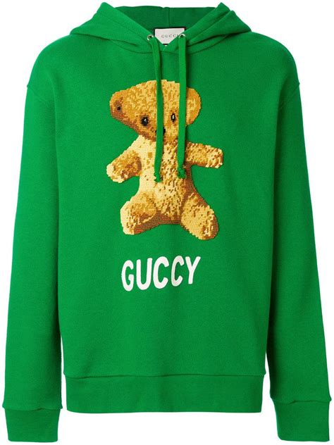 gucci green teddy bear hoodie|harry styles Gucci shirt.